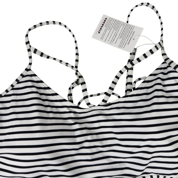 NWT CocoShip Black Stripe Corset Tie Back Flounce Bikini Top Boho Retro Size 16 - Picture 3 of 16